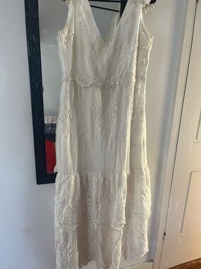 BHLDN Ivory Lace Tiered V-Neck Maxi Dress